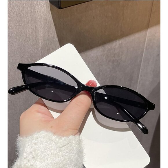 Women Retro Oval Cat Eye Small Y2k Narrow Sunnies Cateye Frame Shades BS2100 - Picture 3 of 6